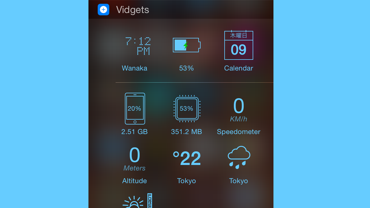 iOS8用ウィジェットアプリVidgetsが登場　「空き容量」など19種のカスタム可能ツール収録
